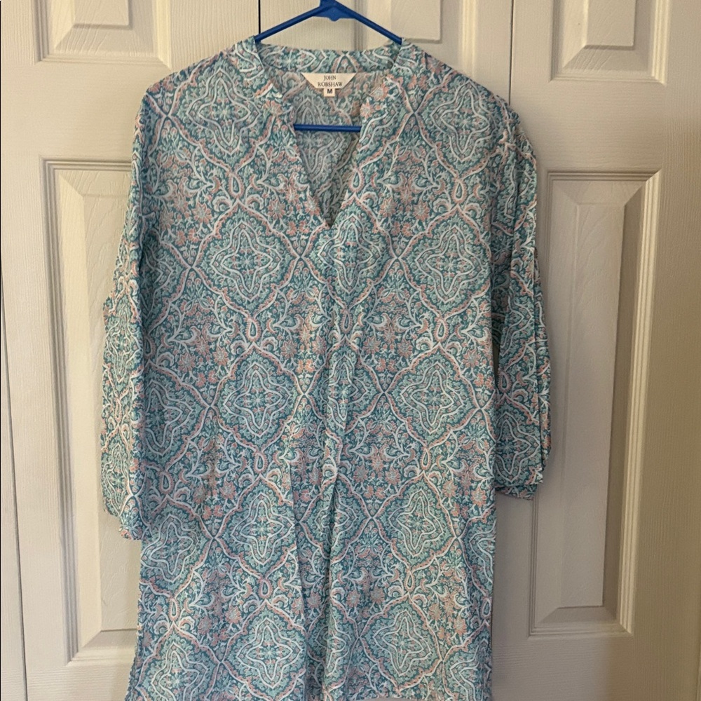 John Robshaw Teal and Coral Patterned Tunic